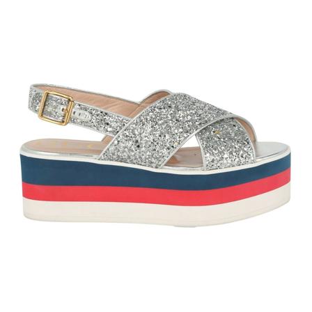 Gucci Peggy Colorblock Glitter Slingback Sandaler grå, Dam, Dam, Storlek: 40 EU