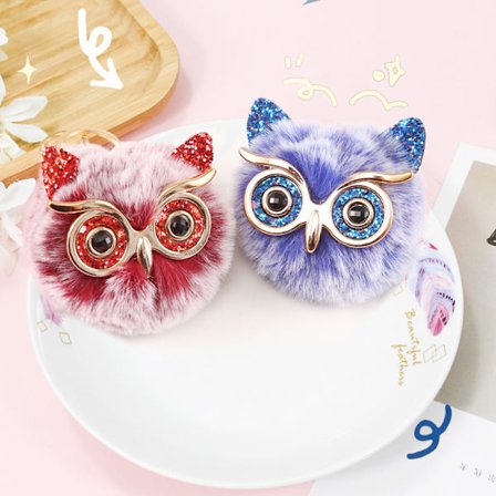 2 stk Ugle Nøkkelring Kunstig Pels Puffball Tegneserie Dyr Håndveske Veske