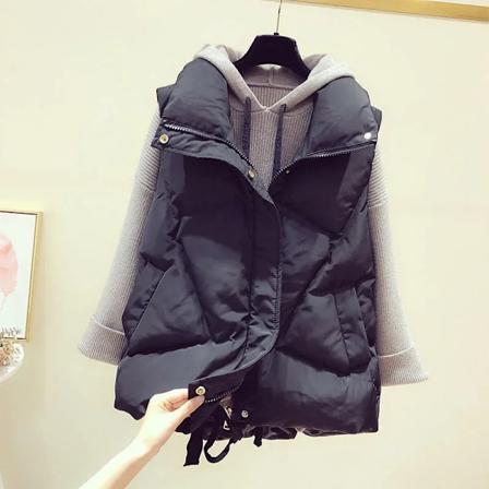 2024 Efterår/Vinter Ny Kvinders Afklippet Vest Løstsiddende Dunbomuldspudejakke Koreansk Stil Yderbeklædning Til Damer black 2XL