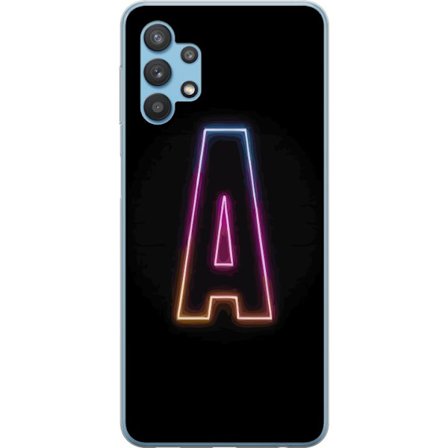 Kompatibel Mobilcover til Samsung Samsung Galaxy A32 5G Minimalistisk neonbogstav A i regnbuefarvet lys mod sort baggrund i moderne typografisk stil