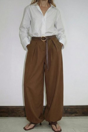 Hanna Stefansson x NA-KD - Bukser med ballongsøm midt i livet - Vide bukser - Brun - EU 44
