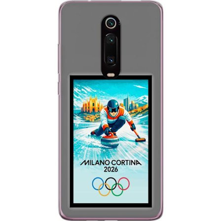 Kompatibel Mobilcover til Xiaomi Mi 9T Pro Ishockeyillustration med spillere i bevægelse på isen, Milano Cortina 2026, Milano-landemærker og olympisk