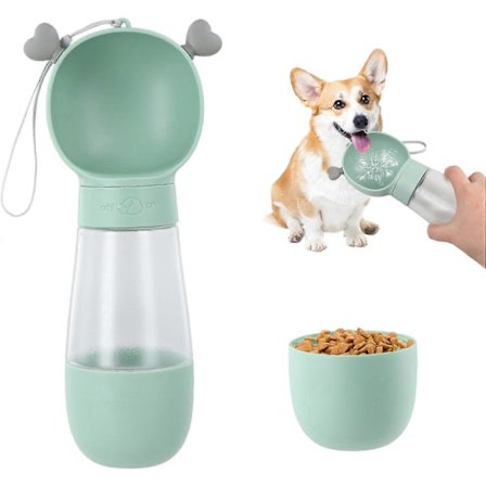 Bærbar Hundevandflaske, 550 ml Lækagesikker Drikkedispenser til Kæledyr med 200 ml Madbeholder, Hunderejsevands- og Madflaske