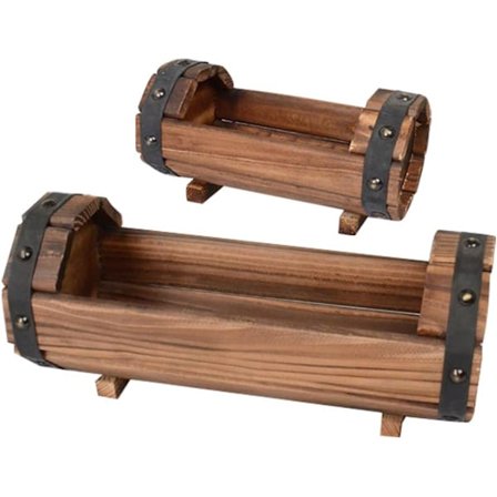 2 stk. Innendørs og Utendørs Rustikk Vintage Massivt Tre Blomsterpotte Hage Gård Sukkulent Plante Blomster Plantepotte for Planting, Oppbevaring