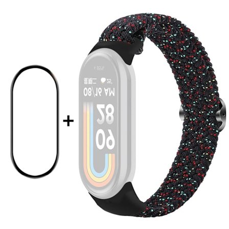 HAT PRINCE Xiaomi Smart Band 8 nylonflätat band med skärmskydd - Stjärnljus Svart