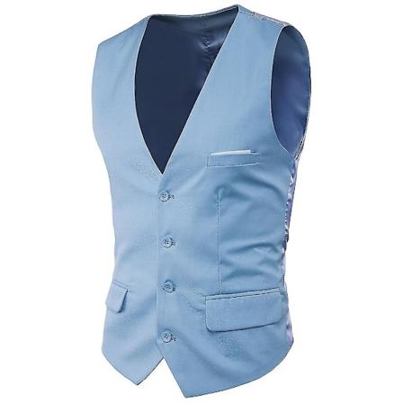 Plus Size Herrevest i Ensfarget Stoff, Enkeltbryst, Forretningsvest - WELLNGS Lyseblå Light blue 6XL