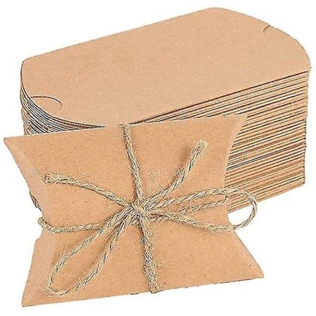 50 st Brown Pillow Boxes Små Presentaskar Kraftpapper Godis Bröllop