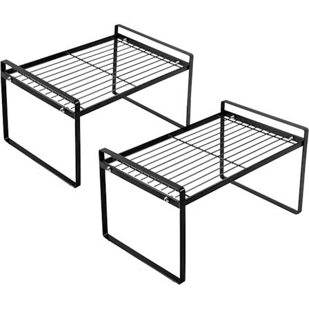 2-pack Köksbänk Hylla Skåp Organizer Hylla Skafferi Förvaring Badrum Sovrum Kontor Bord Skrivbord Utrymmesbesparande Stålram Stapelbar Rostfri Halkfri