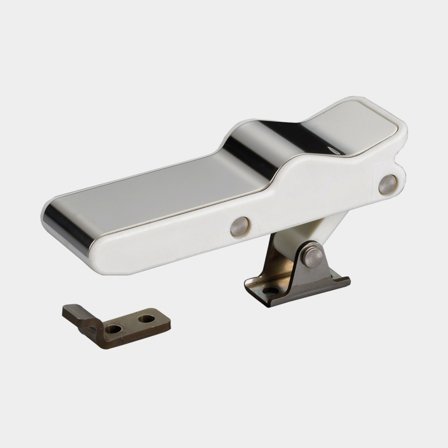 Exenterlås RF/nylon, 98x28mm lucklås i rostfritt stål och vit nylon för båt och marina miljöer, korrosionsbeständigt