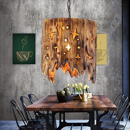 LED-riipusvalaisin 40 cm, saari-design, puu ja bambu, vintage