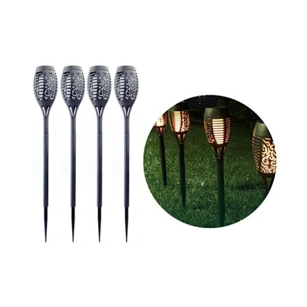 4 stk. 12 LED Solcellelampe Udendørs Havelampe Solcelle Flammelampe Flakkende Dansende Sti Lampe Terrasse Fakkel Vandtæt