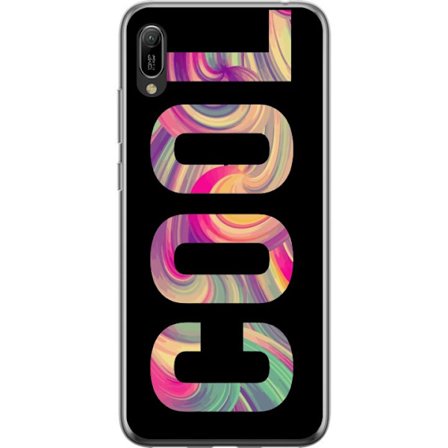 Kompatibel Mobilcover til Huawei Huawei Y6 Pro (2019) Modern typografisk kunst med ordet LOVE i flydende regnbuefarver mod sort baggrund, der skaber e