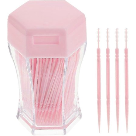 Mellanrumsborste Tandpetare Tandtråd Dubbelhuvud Plast Tandrengöringsverktyg för Oral Rengöringsvård - 200st (Rosa)