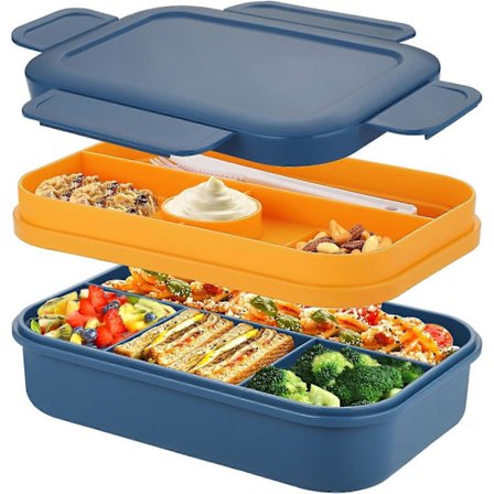 Bento-rasia, 2000 ml:n bento-rasia aikuisille lapsille, pinottava japanilainen lounasrasia 8 lokerolla, tiivis ruoanvalmistusrasia (sininen)