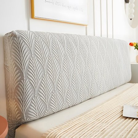 Joustava sängynpäädyn suojus King/Queen-kokoisille sängyille, Jacquard-sängynpäädyn suojus, Pölytiivis suojus, Makuuhuoneen sisustus (Vaaleanharmaa, 