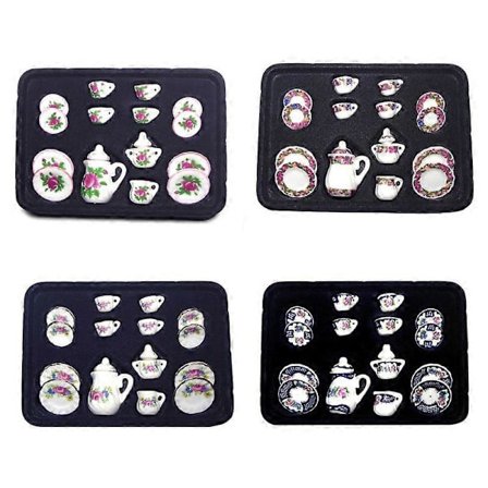 1:12 Skaladukkhus Servis Miniatyr Möbel Lila Blomma Kina Porslin Dockor Keramiska Tesatser