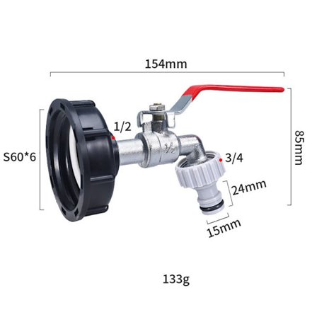 1/2'' 3/4'' IBC Tank Dräneringskran Adapter Anslutning S60X6 Till Garden Kran Byte