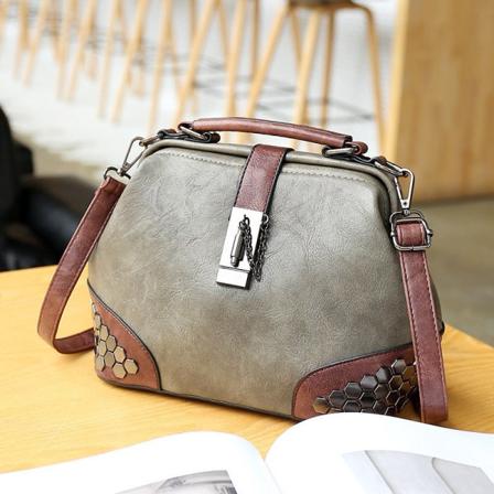 Naisten Naisten käsilaukku Lukko Yksi olkapää niittilaukku Kannettava Crossbody Gray