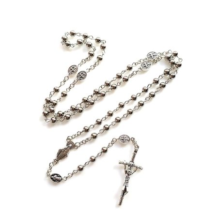 Rosary Halsband i Rostfritt Stål, Pärlor, Katolsk Rosenkrans