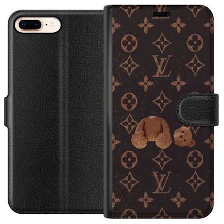 Kompatibelt Plånboksfodral till Apple Apple iPhone 7 Plus Lyxigt monogrammönster med trasig nalle i mörk modeestetik