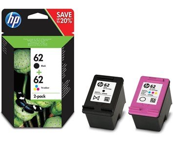 62 2-pack (svart+färg) - HP 62 2-pack bläckpatron, svart + färg (N9J71AE)