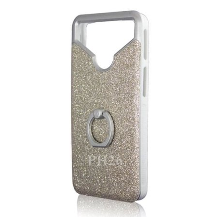 Alcatel Pulsemix Silver bakstycke med diamant strass effekt med anti-chock silikon gel konturer med ring för selfies, foton