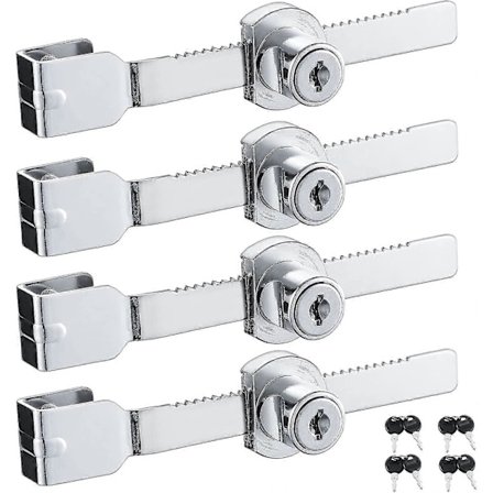 4 liukuovien lukon sarja, laatikko, vitriini, lasikaappi kromiviimeistelyllä, samalla avaimella