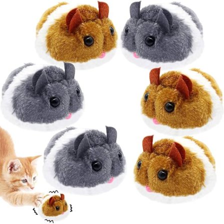 6 stk. Kat Plysset Pels Mus Legetøj Interaktivt Kattelegetøj, Søde Killing Legetøj Livagtig Mekanisk Bevægelse Rotte, Kat Nyhedsgaver til Katte 