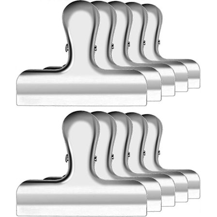 10-pakning 7,6 cm brede solide chips-klyper i rustfritt stål, kraftige matposeklyper, lufttette klyper for kjøkken, kontor, etc.