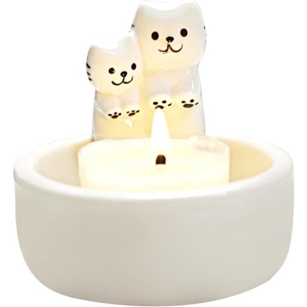 Keramisk fyrfadsstage, håndlavet kattepar lysestage til fødselsdagsgaver, tegneserie killingeindretning til katteelskere hjemmekontorindretning