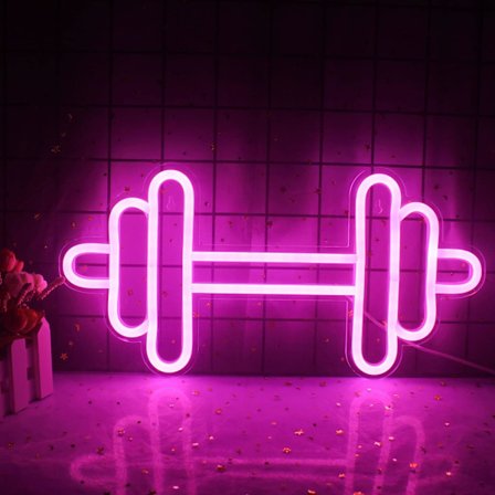 Gym Neon Skylt, Skivstång Rosa Neon Skyltar, LED Hantelformad Ljus Gym Väggdekaler för Fitnessklubb Dekor, LED Skylt Gåvor för Sportrumsinredning