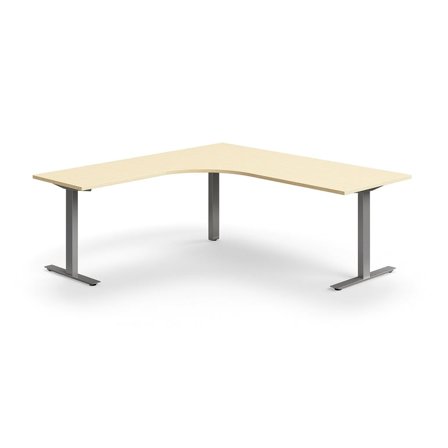 Desk QBUS, L-shaped, 2000x2000 mm, T-frame, silver frame, birch
