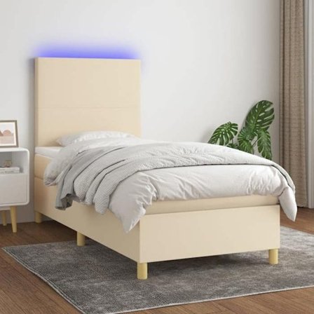 Maison Exclusive - Sengebund med lameller og madras samt LED Creme 100x200cm Stof