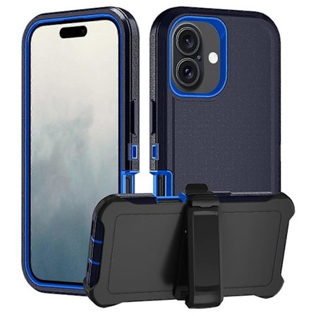 För iPhone 16 Avtagbart Skal PC+TPU Mobiltelefonfodral med Bakre Klämma Ställ