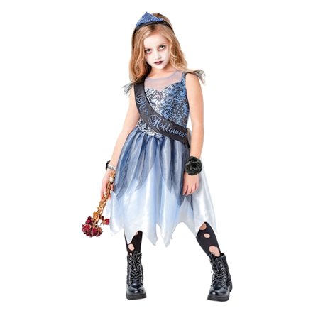 Bristol Novelty Miss Halloween Gothic Kostym 7-8 År Blå/Silver/Svart