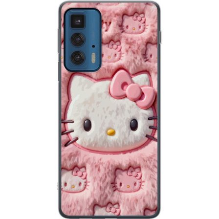 Kompatibel Mobilcover til Motorola Edge 20 Pro Hello Kitty lyserød fluffy baggrund med ikonisk ansigt og kawaii-æstetik