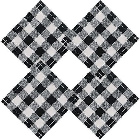 Buffalo Plaid Serviet 12x12inch, sæt med 10, sort og hvid ternet serviet