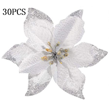 30 kpl joulukoristekukkia, lumihiutalekoriste, keinotekoiset puukoristeet, joulukuusi, jouluseppele, joulukukkakoriste,