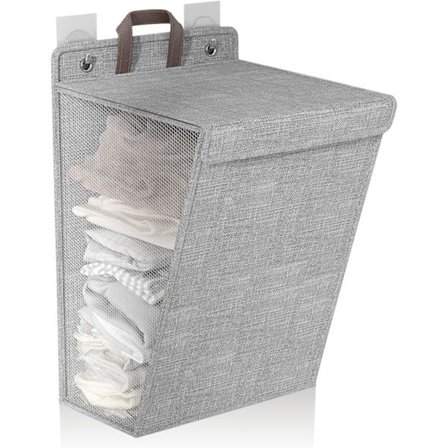 Väggmonterad tvättkorg, hopfällbar väggmonterad tvättkorg, hängande tvättkorg, bärbar hängande garderobskorg för garderob (grå)