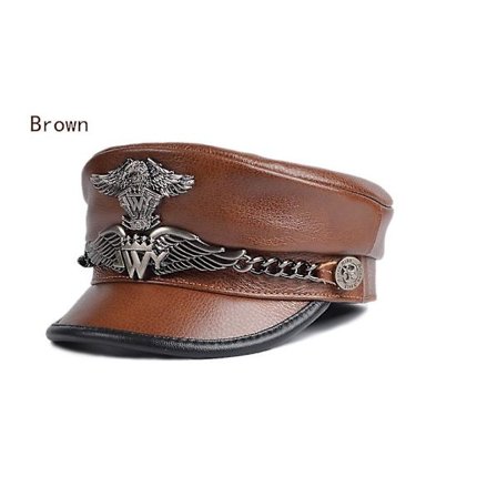Unisex tysk militær kasket til mænd i læder med flad top, hat i koreansk mode med ørnemærke, kæde, punk, lokomotiv, kasket til mænd, brun