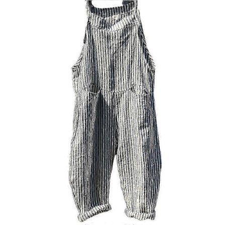 Dam Sommar Randig Ledig Lös Lång Hängselbyxa Byxor Vida Ben Jumpsuits Baggy Rompers Byxor Med Fickor VCNMR