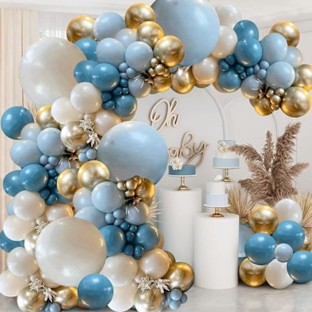 Dusty Blue Ballong Garland Kit, 140 st Fog Blue Royal Blue Pastel Blue Sand White Metallic Gold latexballonger för pojke B