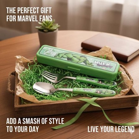 3 stk. Sæt Marvel Hulk Rustfrit Stål Gaffel Ske Opbevaringsboks