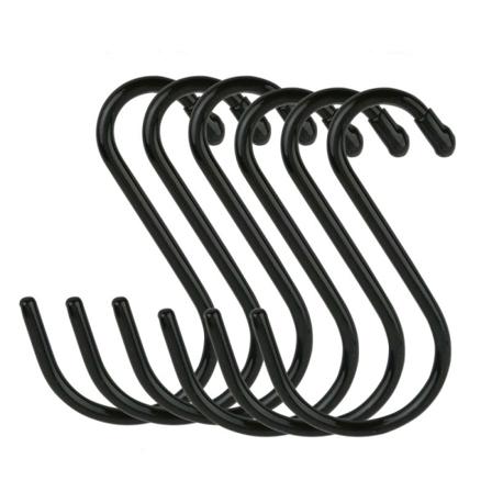 Dusjforhengskroker, S-formede rustbestandige stangdekorative dusjkroker ringer for bad, baderomstilbehør, sett med 6 (svart)