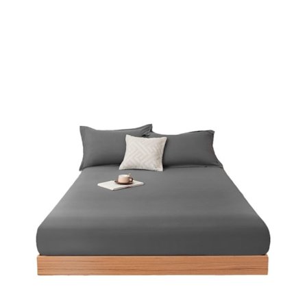 Gråt børstet formsyet lagen 120cmx200cm, 2 stk. pudebetræk