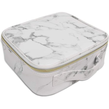 Makeup Taske PU Læder Kosmetiske Togtasker Kunstner Opbevaringstaske Makeupværktøjskasser Børstetasker Med Rum Marmor