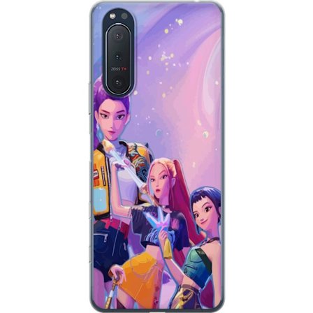 Yhteensopiva Puhelinkuori Sony Xperia 5 II Tulevaisuuden popdivat neonväreissä, joilla on taianomaisia yksityiskohtia unenomaisen galaksitaustan ede