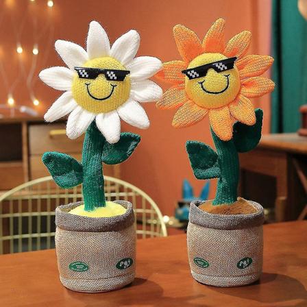 Elektrisk dansende solsikke plysjleke - Syngende vridende kanin plysjdukke Charging Blue Sunflower