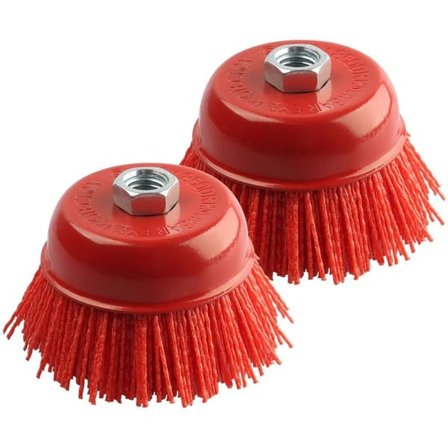 4-tommers nylonbørste til vinkelslibere - 5/8 tommer - 11-gevind aksel, nylonkoptrådbørste til fjernelse af rust, korrosion og maling - 2 stk.
