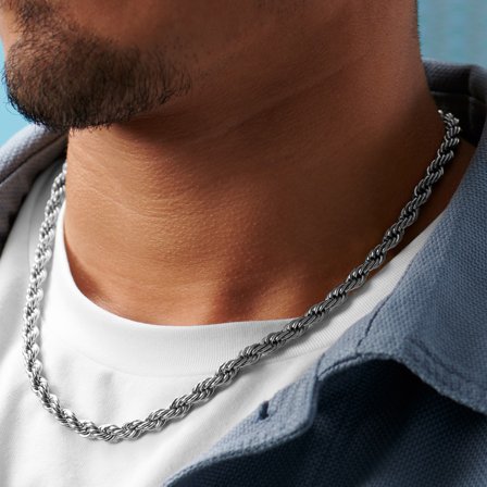 Collin Amager Silver-Tone 6mm Rope Chain Necklace for Men - Steel necklaces